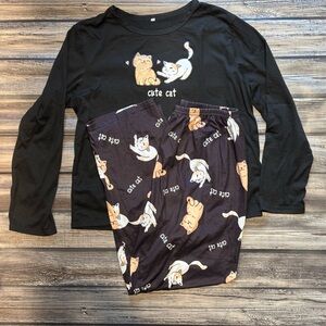 Cute Cat Black Pajama Set